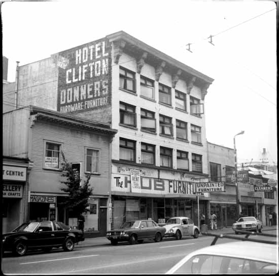 Historic photo of Hotel Modo's Granville Street building in downtown Vancouver, built in 1912