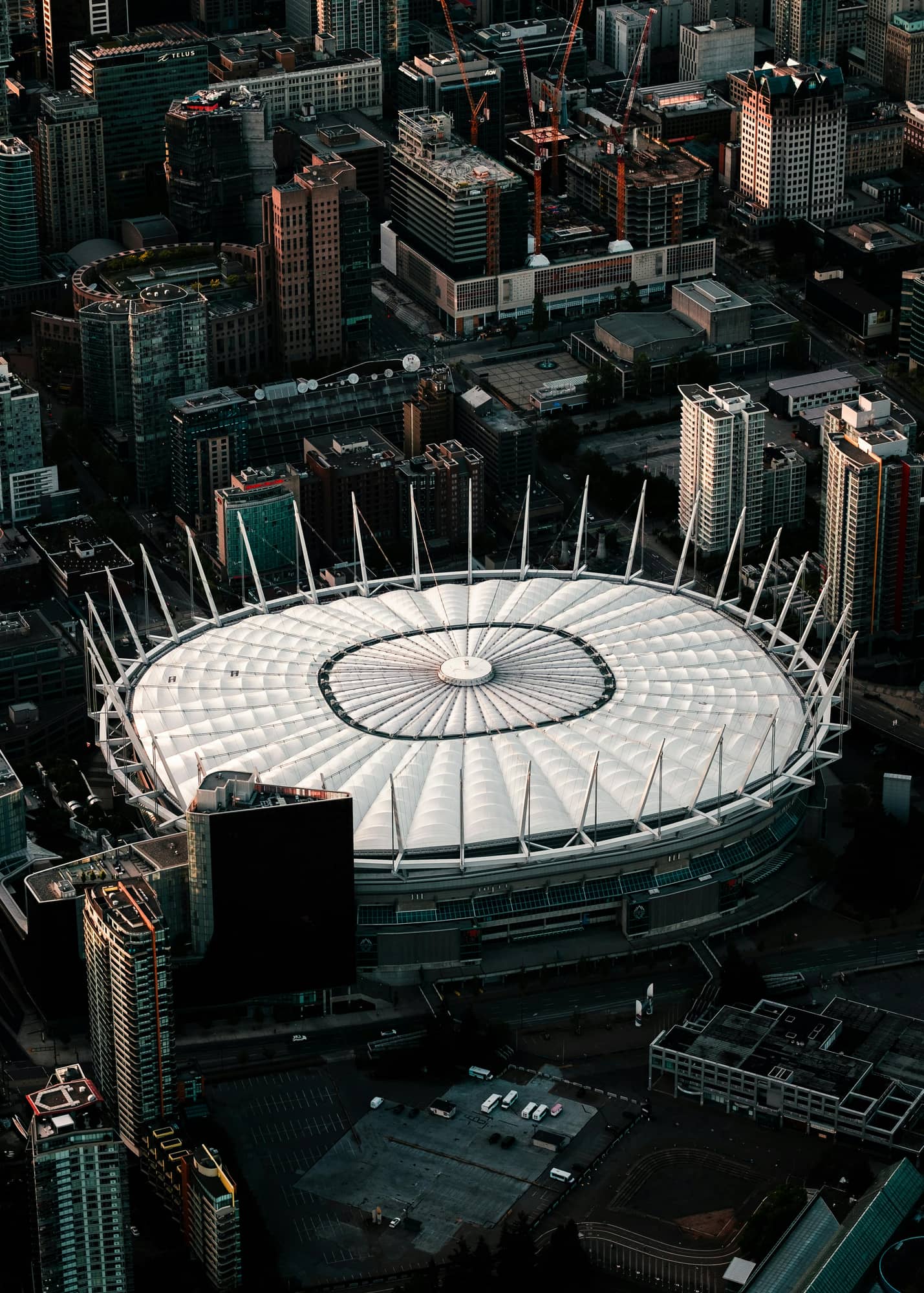 BC Place — stadium dome lit up, packed crowd, field lights