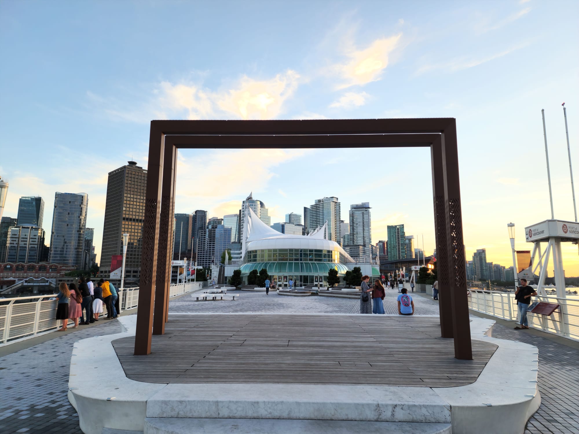 Canada Place — white sails, harbour, mountains and floatplanes